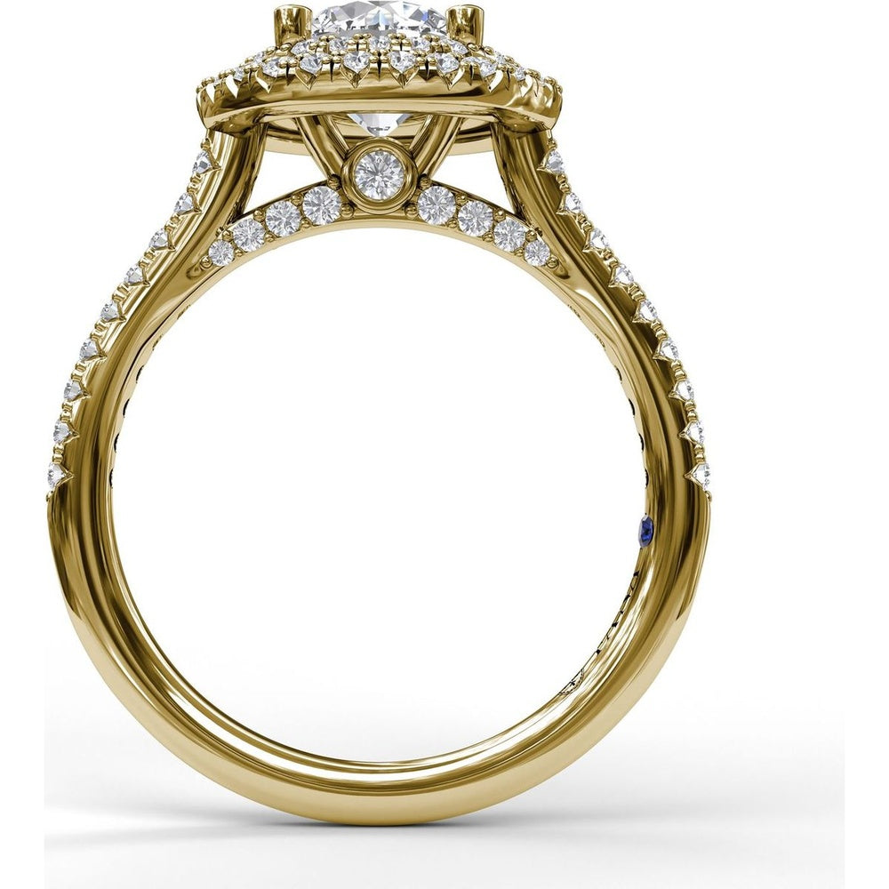 Split Shank Double Halo Engagement Ring Setting with Pavé Diamonds by Fana - 0.55 Carat Total Diamond Weight