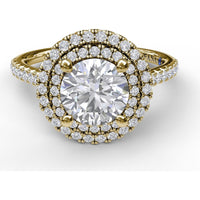 Split Shank Double Halo Engagement Ring Setting with Pavé Diamonds by Fana - 0.55 Carat Total Diamond Weight