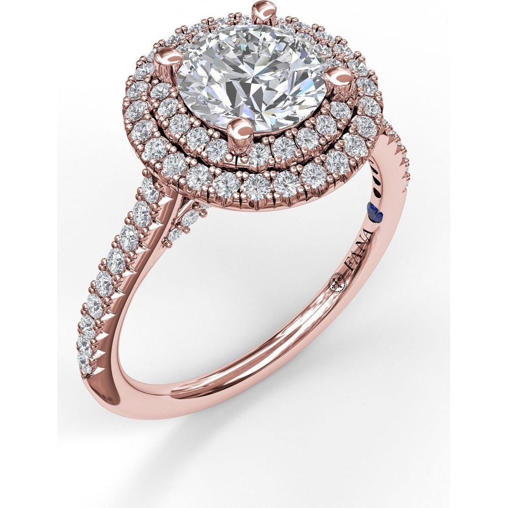 Split Shank Double Halo Engagement Ring Setting with Pavé Diamonds by Fana - 0.55 Carat Total Diamond Weight
