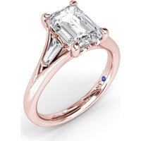 Split Shank Emerald Cut Diamond Engagement Ring Setting with Tapered Baguette Side Stones by Fana - 0.26 Carat Total Diamond Weight