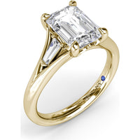 Split Shank Emerald Cut Diamond Engagement Ring Setting with Tapered Baguette Side Stones by Fana - 0.26 Carat Total Diamond Weight
