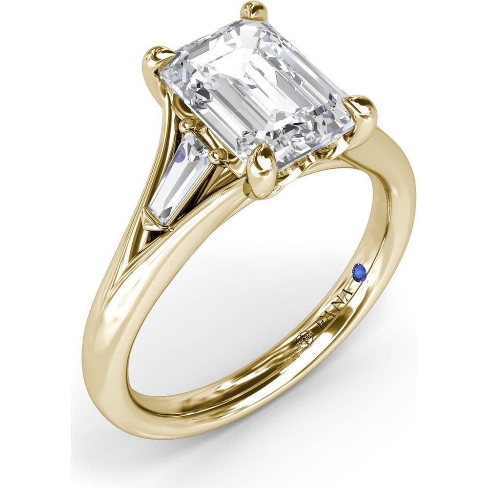 Split Shank Emerald Cut Diamond Engagement Ring Setting with Tapered Baguette Side Stones by Fana - 0.26 Carat Total Diamond Weight