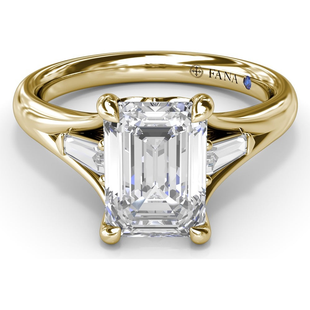 Split Shank Emerald Cut Diamond Engagement Ring Setting with Tapered Baguette Side Stones by Fana - 0.26 Carat Total Diamond Weight