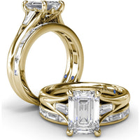 Split Shank Emerald Cut Diamond Engagement Ring Setting with Tapered Baguette Side Stones by Fana - 0.26 Carat Total Diamond Weight