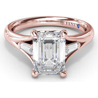 Split Shank Emerald Cut Diamond Engagement Ring Setting with Tapered Baguette Side Stones by Fana - 0.26 Carat Total Diamond Weight