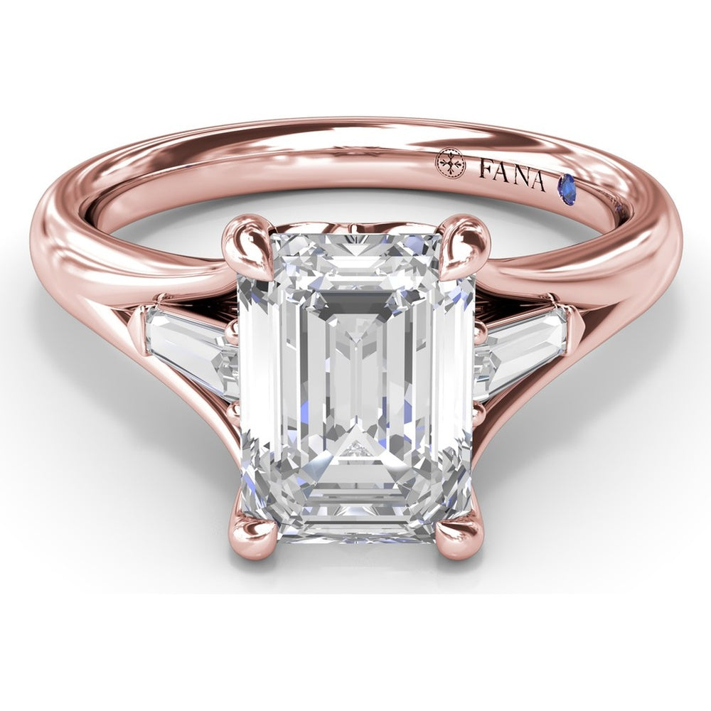 Split Shank Emerald Cut Diamond Engagement Ring Setting with Tapered Baguette Side Stones by Fana - 0.26 Carat Total Diamond Weight
