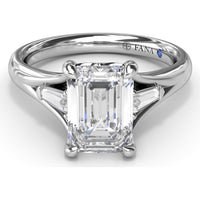 Split Shank Emerald Cut Diamond Engagement Ring Setting with Tapered Baguette Side Stones by Fana - 0.26 Carat Total Diamond Weight