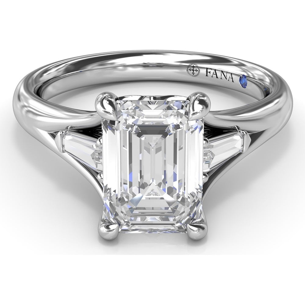 Split Shank Emerald Cut Diamond Engagement Ring Setting with Tapered Baguette Side Stones by Fana - 0.26 Carat Total Diamond Weight
