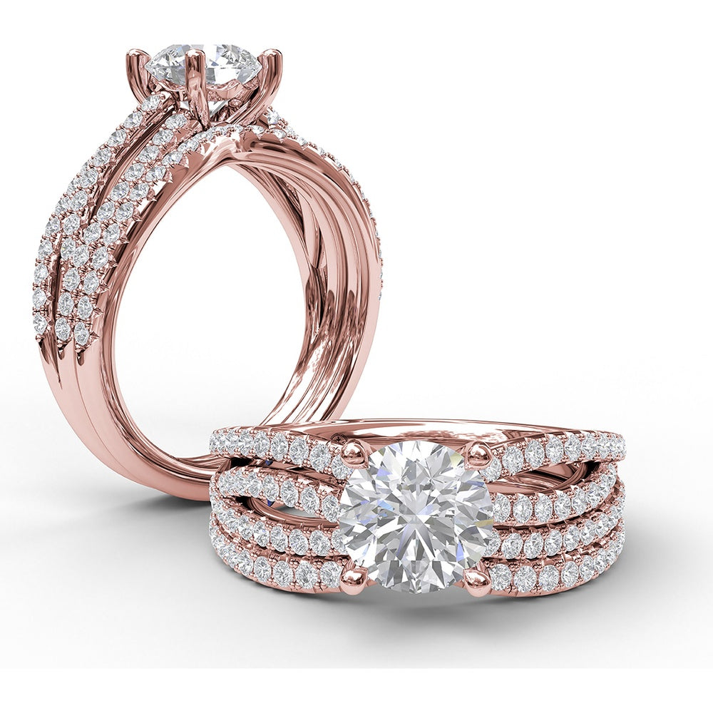 Split Shank Enchanting Wave Band Engagement Ring Setting with Pavé Diamonds by Fana - 0.52 Carat Total Diamond Weight