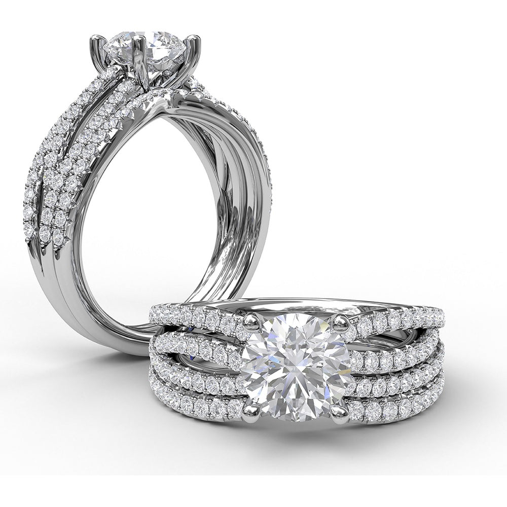 Split Shank Enchanting Wave Band Engagement Ring Setting with Pavé Diamonds by Fana - 0.52 Carat Total Diamond Weight