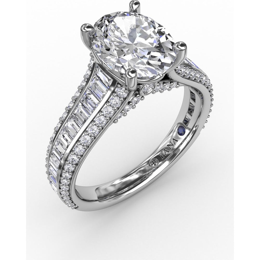 Split Shank Engagement Ring Setting with Channel-Set Baguette and Pavé Diamonds by Fana - 1.43 Carat Total Diamond Weight