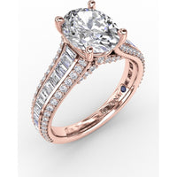 Split Shank Engagement Ring Setting with Channel-Set Baguette and Pavé Diamonds by Fana - 1.43 Carat Total Diamond Weight