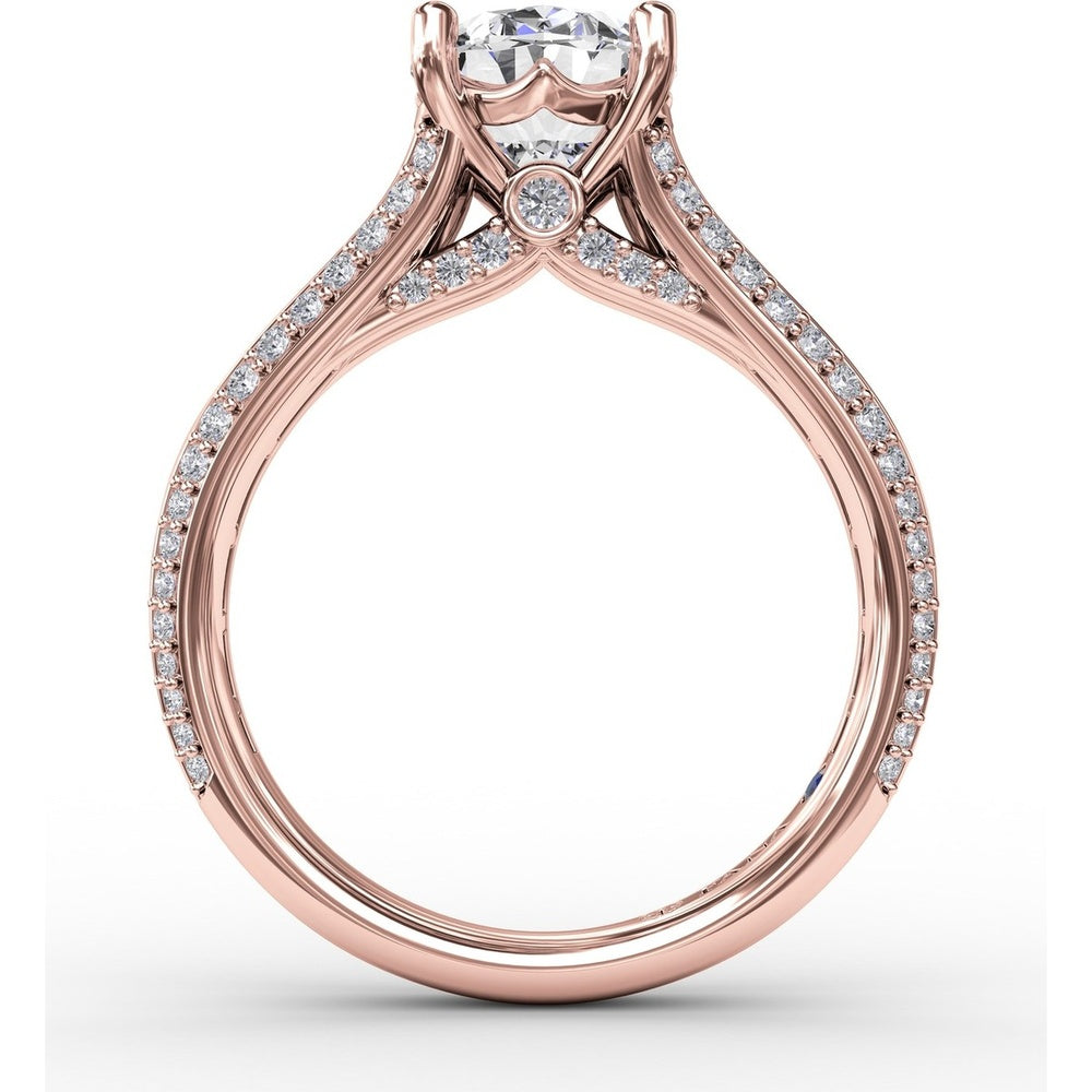 Split Shank Engagement Ring Setting with Channel-Set Baguette and Pavé Diamonds by Fana - 1.43 Carat Total Diamond Weight