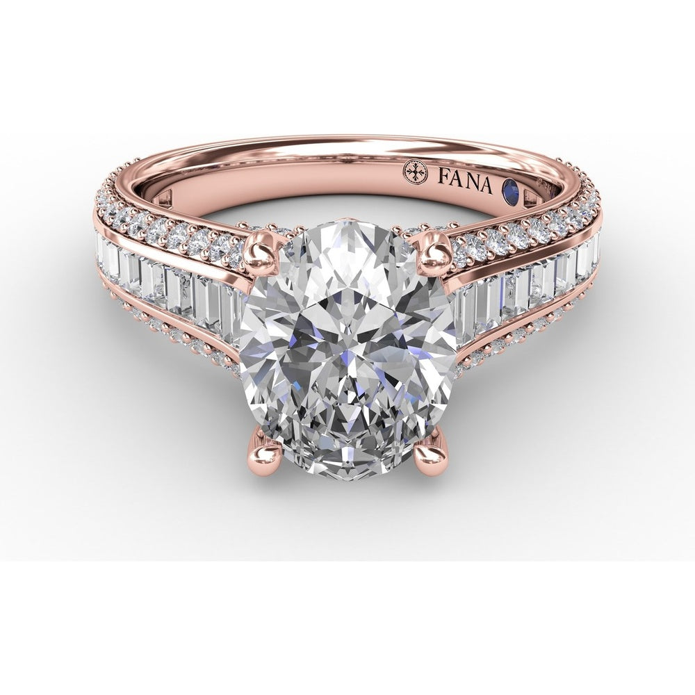 Split Shank Engagement Ring Setting with Channel-Set Baguette and Pavé Diamonds by Fana - 1.43 Carat Total Diamond Weight