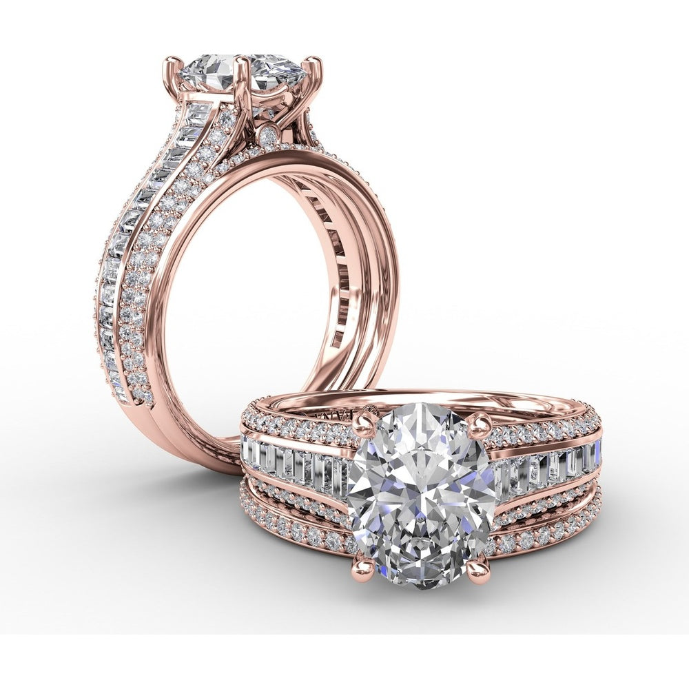 Split Shank Engagement Ring Setting with Channel-Set Baguette and Pavé Diamonds by Fana - 1.43 Carat Total Diamond Weight