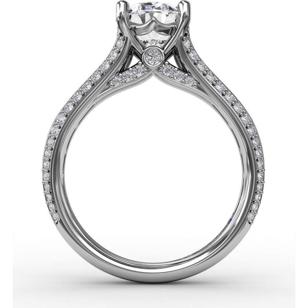 Split Shank Engagement Ring Setting with Channel-Set Baguette and Pavé Diamonds by Fana - 1.43 Carat Total Diamond Weight