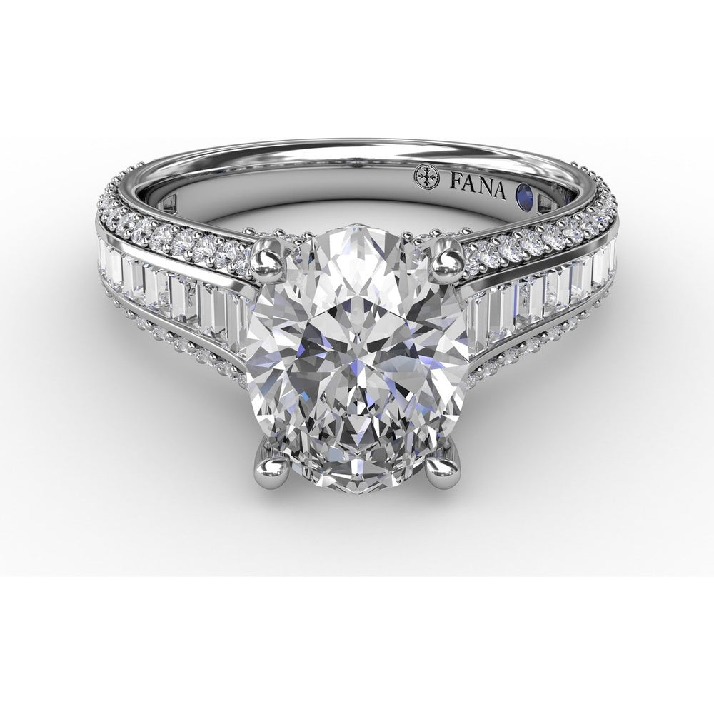 Split Shank Engagement Ring Setting with Channel-Set Baguette and Pavé Diamonds by Fana - 1.43 Carat Total Diamond Weight