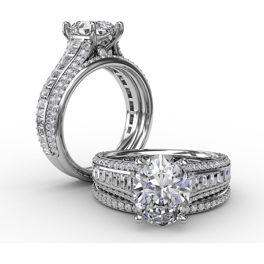 Split Shank Engagement Ring Setting with Channel-Set Baguette and Pavé Diamonds by Fana - 1.43 Carat Total Diamond Weight