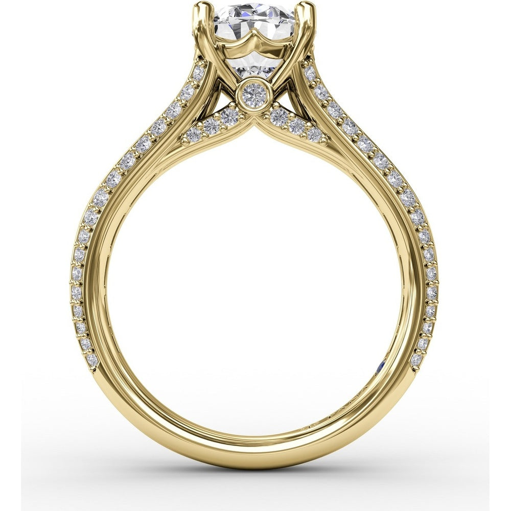 Split Shank Engagement Ring Setting with Channel-Set Baguette and Pavé Diamonds by Fana - 1.43 Carat Total Diamond Weight