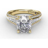 Split Shank Engagement Ring Setting with Channel-Set Baguette and Pavé Diamonds by Fana - 1.43 Carat Total Diamond Weight