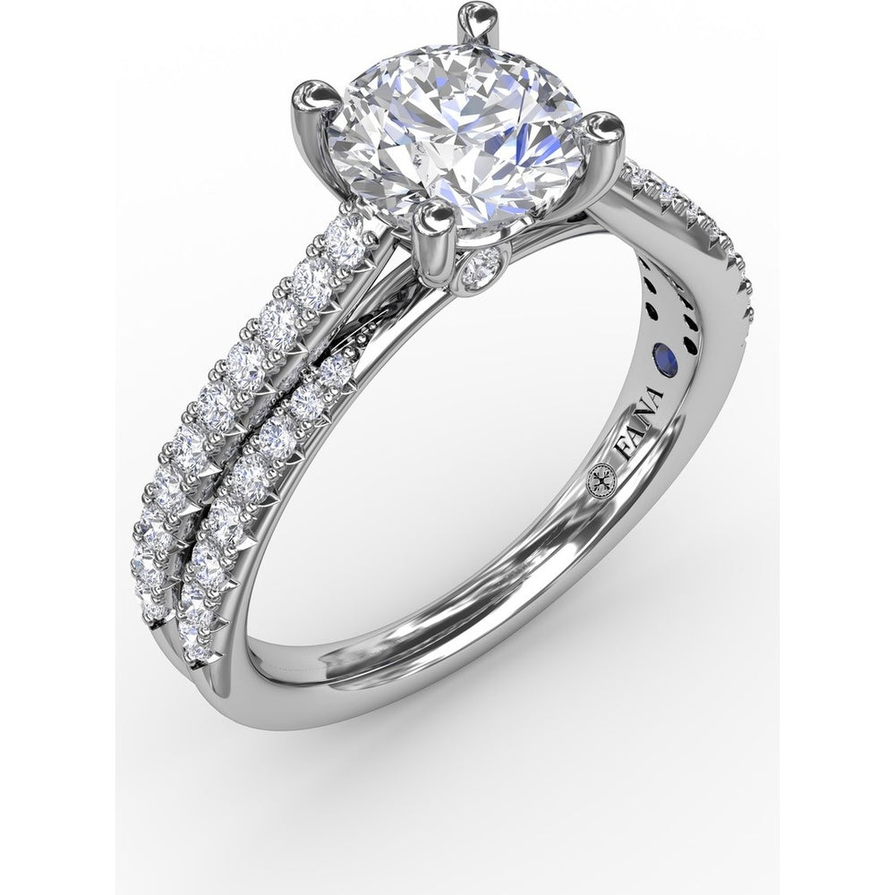 Split Shank Engagement Ring Setting with Double-Row Round Diamond Pavé and Chevron Detail by Fana - 0.42 Carat Total Diamond Weight