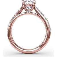 Split Shank Engagement Ring Setting with Double-Row Round Diamond Pavé and Chevron Detail by Fana - 0.42 Carat Total Diamond Weight