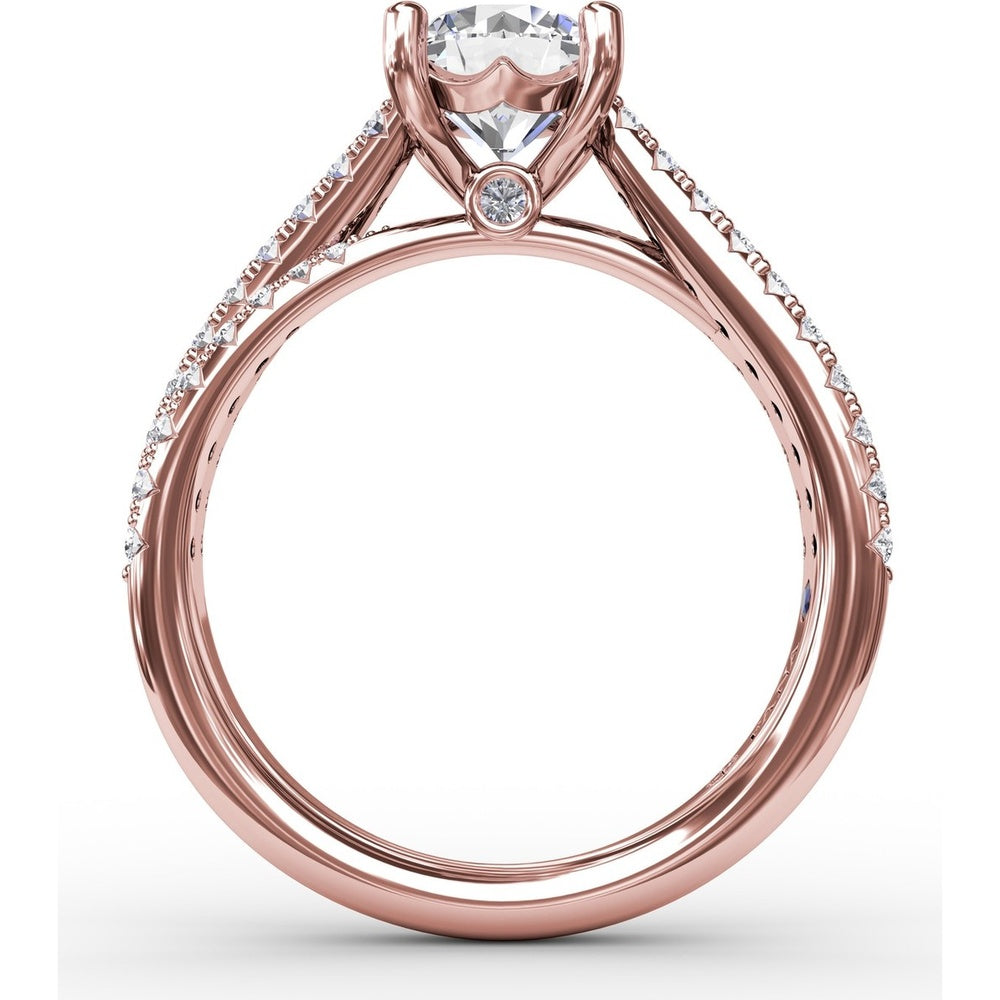 Split Shank Engagement Ring Setting with Double-Row Round Diamond Pavé and Chevron Detail by Fana - 0.42 Carat Total Diamond Weight