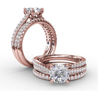 Split Shank Engagement Ring Setting with Double-Row Round Diamond Pavé and Chevron Detail by Fana - 0.42 Carat Total Diamond Weight