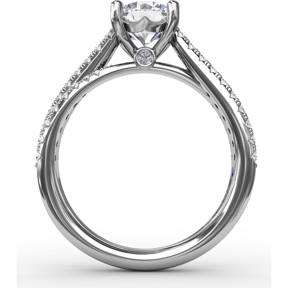 Split Shank Engagement Ring Setting with Double-Row Round Diamond Pavé and Chevron Detail by Fana - 0.42 Carat Total Diamond Weight