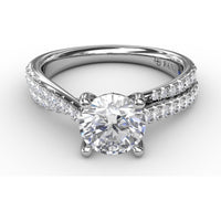 Split Shank Engagement Ring Setting with Double-Row Round Diamond Pavé and Chevron Detail by Fana - 0.42 Carat Total Diamond Weight
