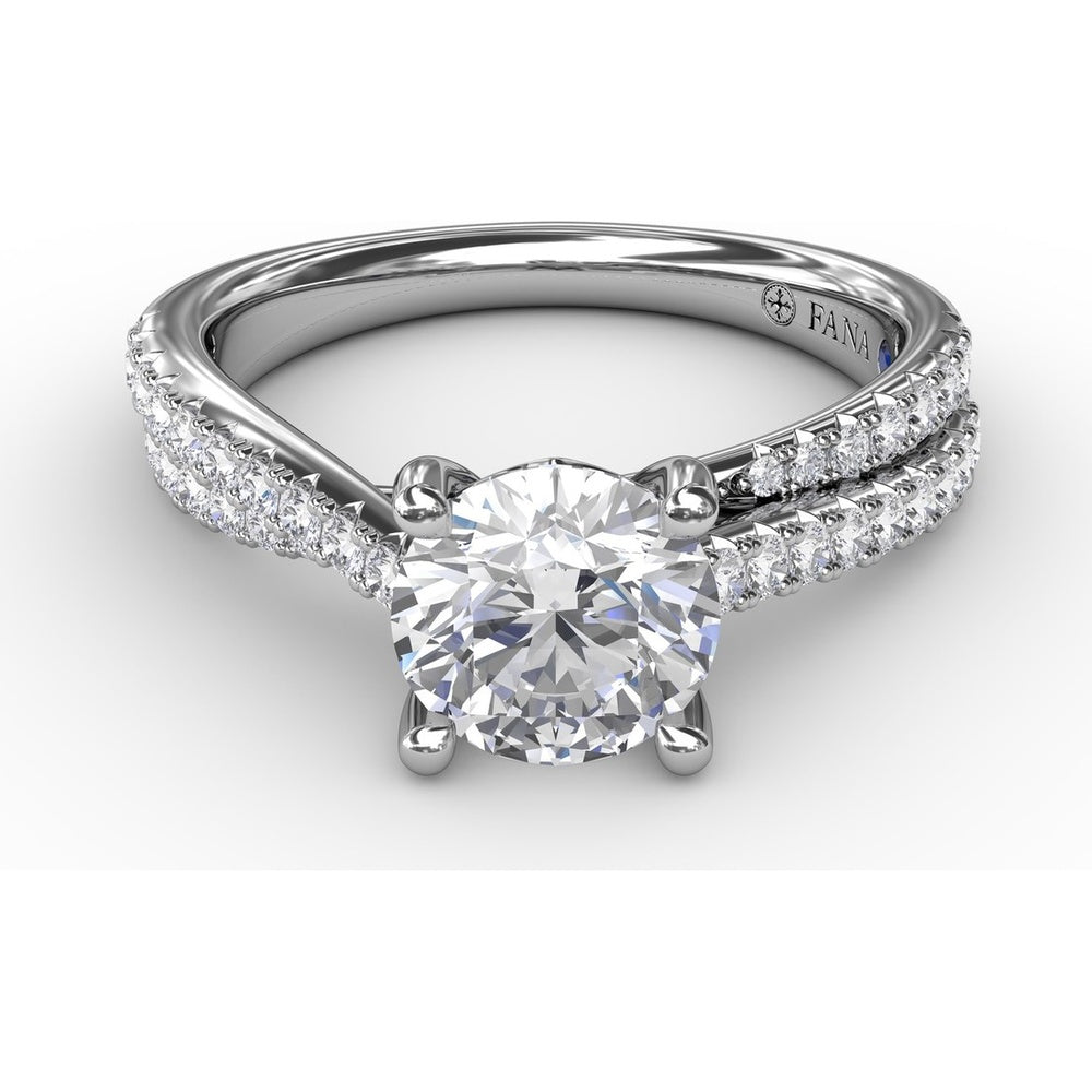 Split Shank Engagement Ring Setting with Double-Row Round Diamond Pavé and Chevron Detail by Fana - 0.42 Carat Total Diamond Weight