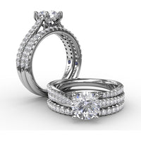Split Shank Engagement Ring Setting with Double-Row Round Diamond Pavé and Chevron Detail by Fana - 0.42 Carat Total Diamond Weight