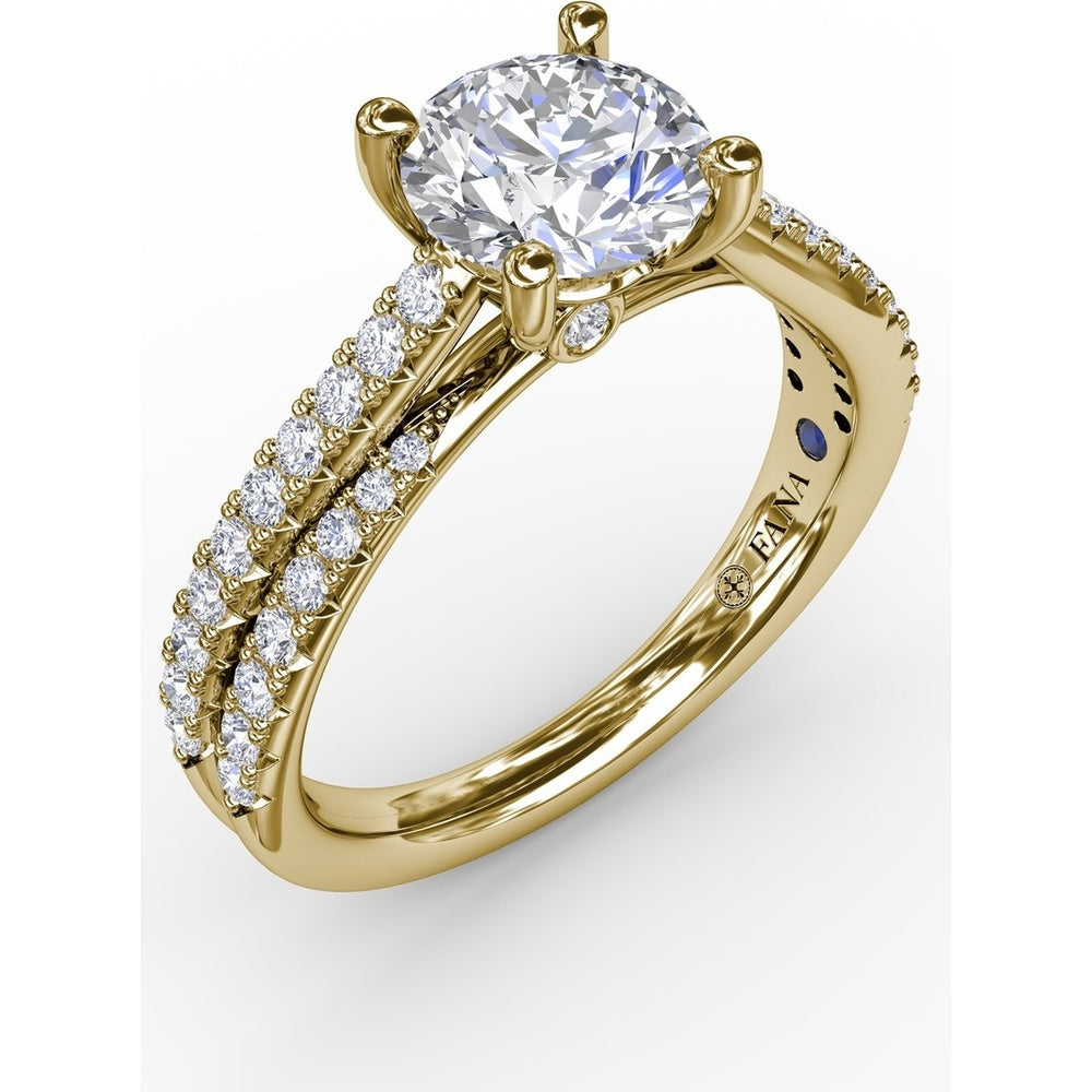 Split Shank Engagement Ring Setting with Double-Row Round Diamond Pavé and Chevron Detail by Fana - 0.42 Carat Total Diamond Weight
