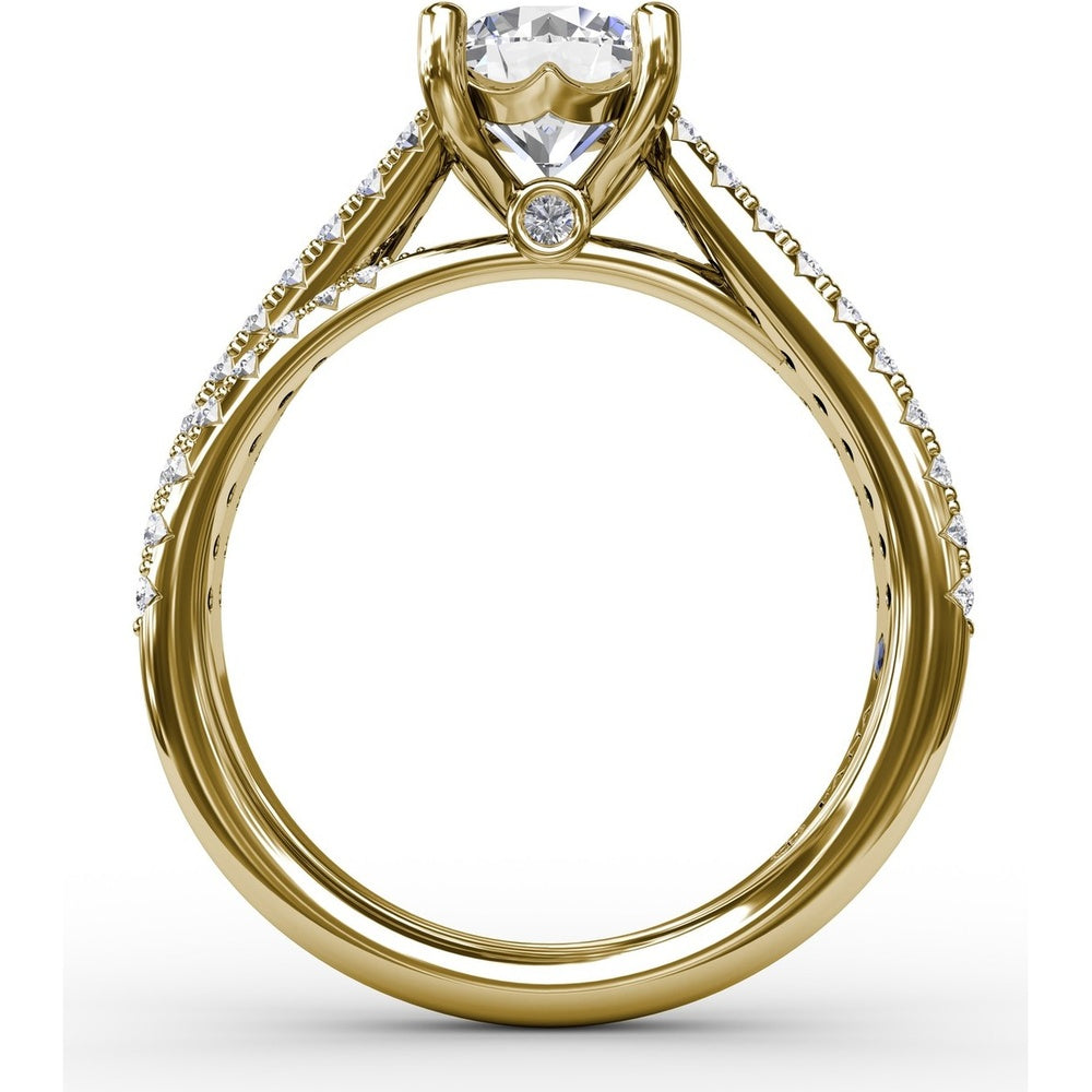 Split Shank Engagement Ring Setting with Double-Row Round Diamond Pavé and Chevron Detail by Fana - 0.42 Carat Total Diamond Weight
