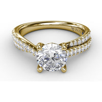 Split Shank Engagement Ring Setting with Double-Row Round Diamond Pavé and Chevron Detail by Fana - 0.42 Carat Total Diamond Weight