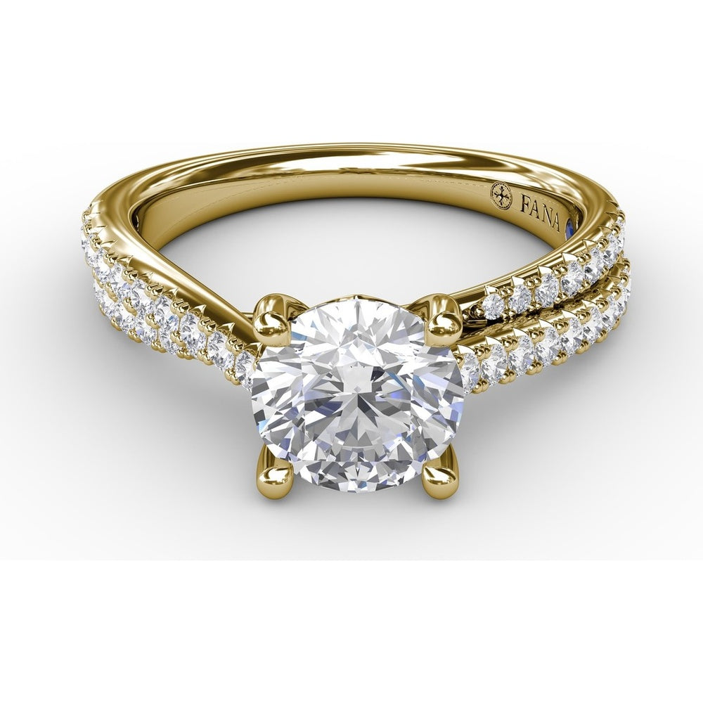 Split Shank Engagement Ring Setting with Double-Row Round Diamond Pavé and Chevron Detail by Fana - 0.42 Carat Total Diamond Weight