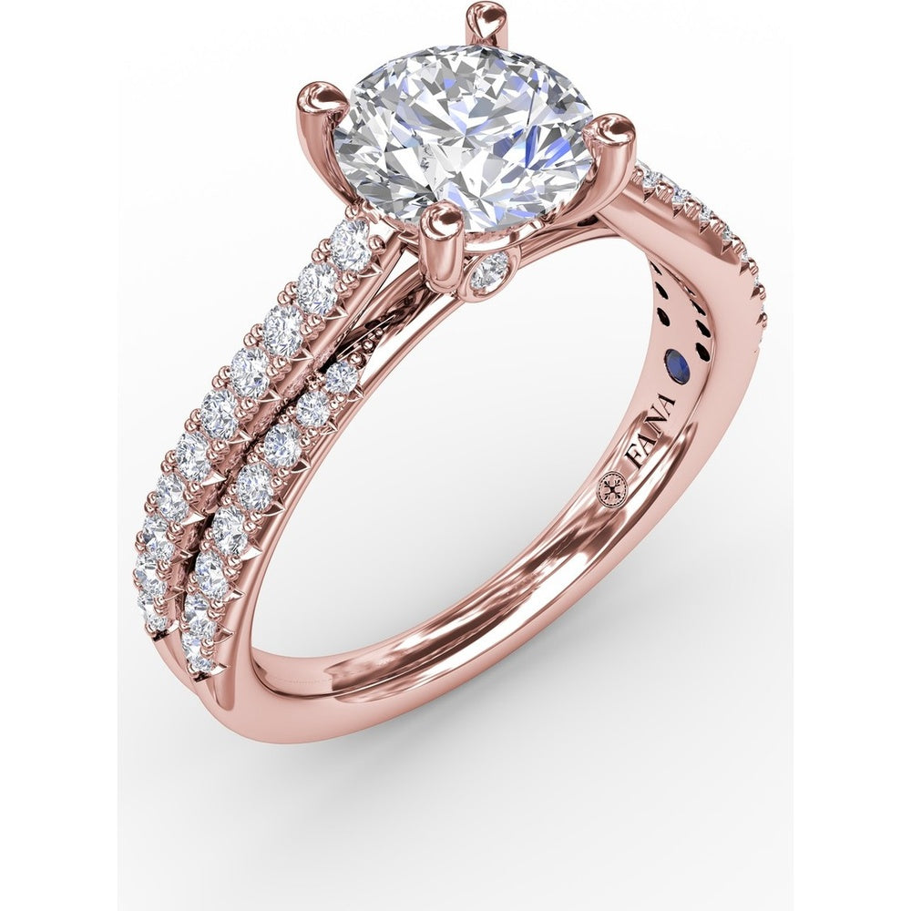 Split Shank Engagement Ring Setting with Double-Row Round Diamond Pavé and Chevron Detail by Fana - 0.42 Carat Total Diamond Weight