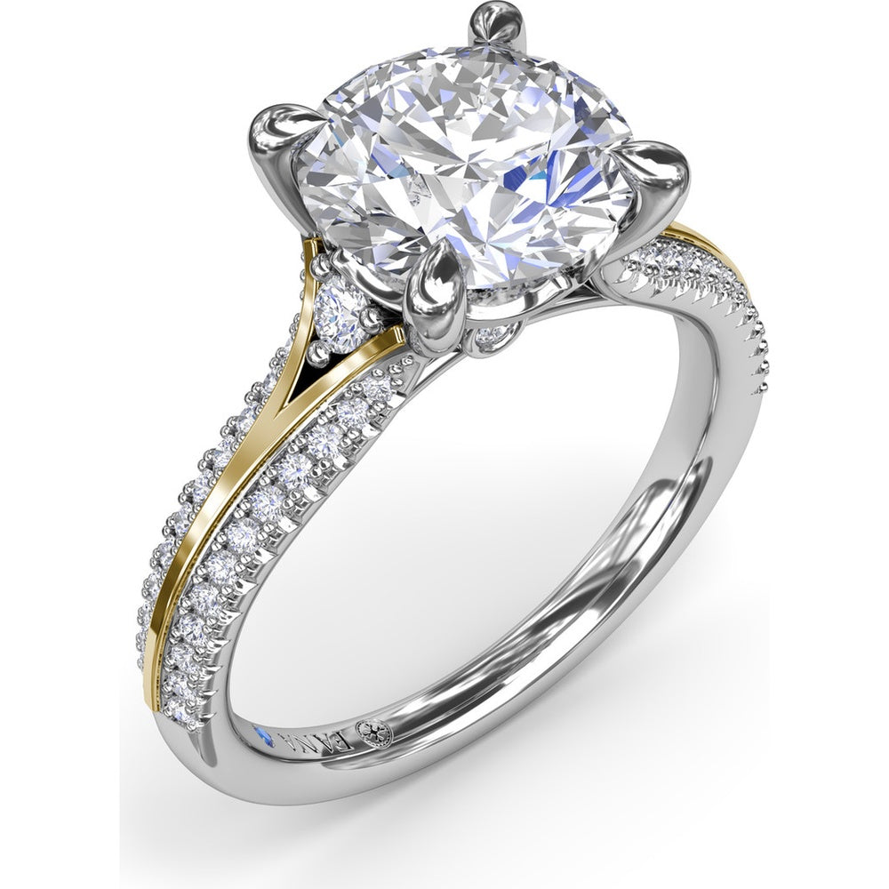 Split Shank Engagement Ring Setting with Pavé Diamond Accents and Round Center Stone Mount by Fana - 0.29 Carat Total Diamond Weight