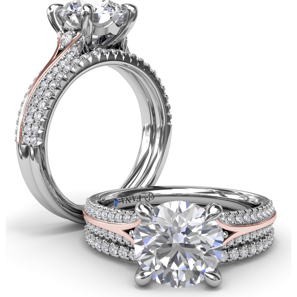Split Shank Engagement Ring Setting with Pavé Diamond Accents and Round Center Stone Mount by Fana - 0.29 Carat Total Diamond Weight