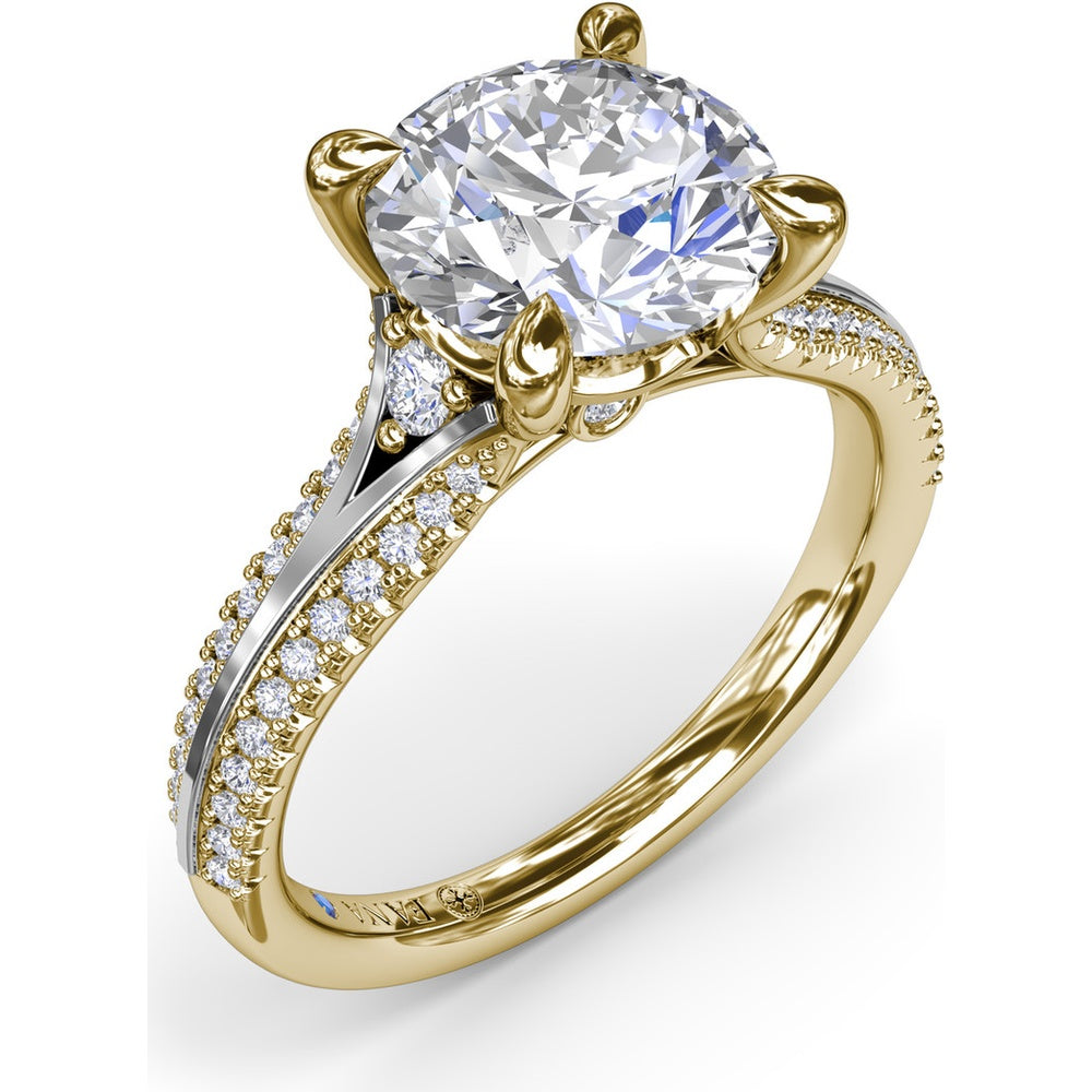Split Shank Engagement Ring Setting with Pavé Diamond Accents and Round Center Stone Mount by Fana - 0.29 Carat Total Diamond Weight