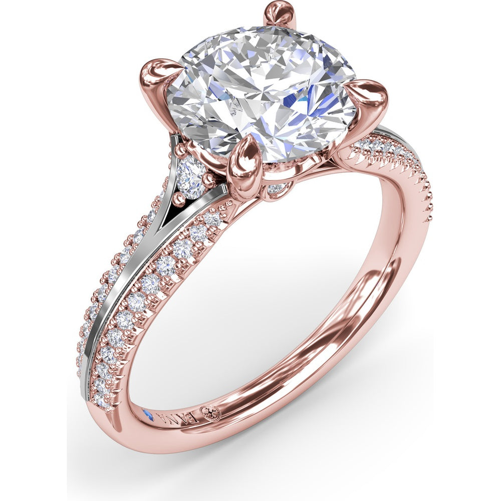 Split Shank Engagement Ring Setting with Pavé Diamond Accents and Round Center Stone Mount by Fana - 0.29 Carat Total Diamond Weight