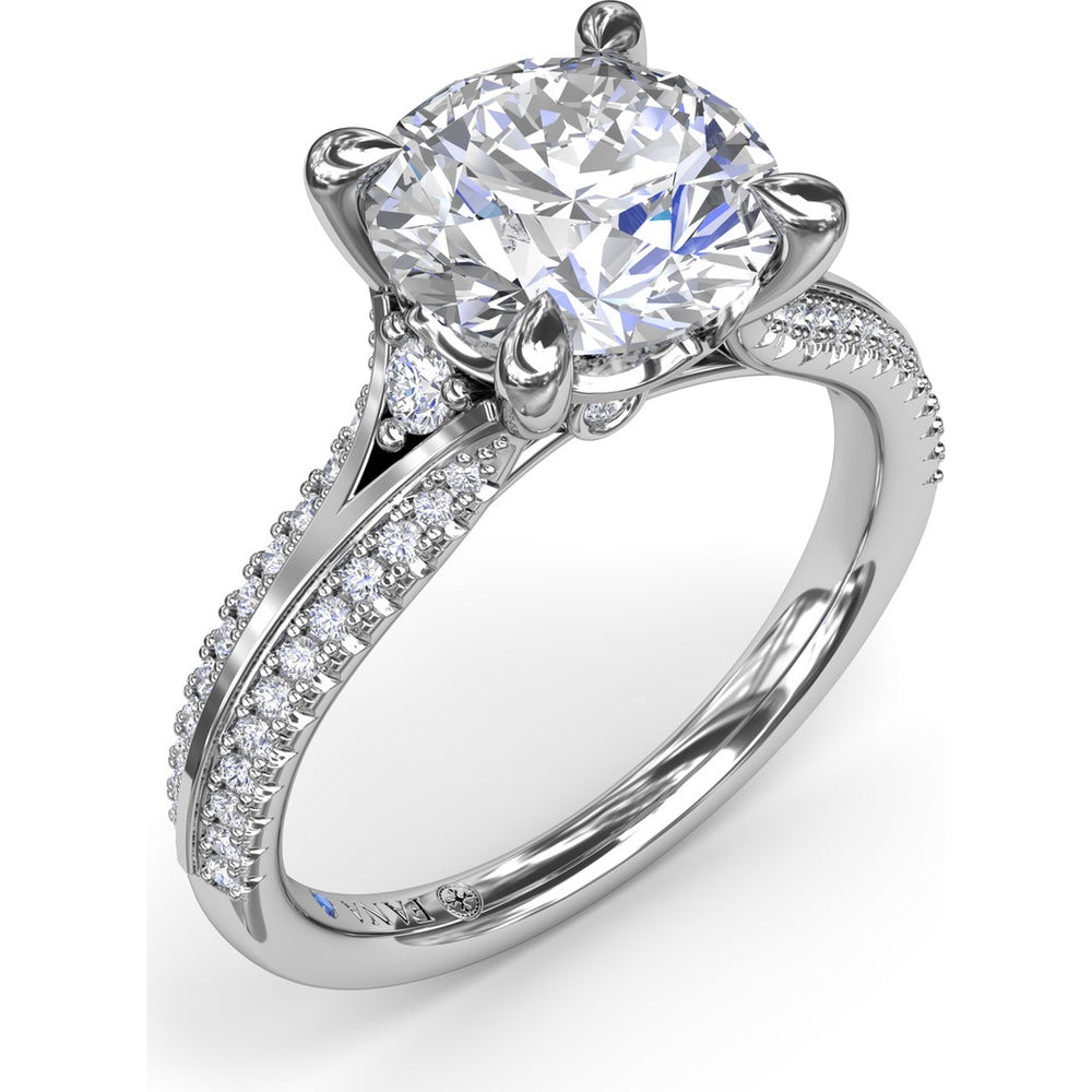 Split Shank Engagement Ring Setting with Pavé Diamond Accents and Round Center Stone Mount by Fana - 0.29 Carat Total Diamond Weight