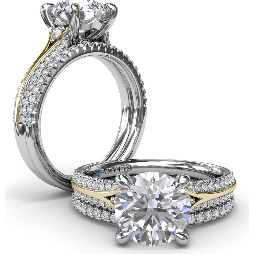 Split Shank Engagement Ring Setting with Pavé Diamond Accents and Round Center Stone Mount by Fana - 0.29 Carat Total Diamond Weight