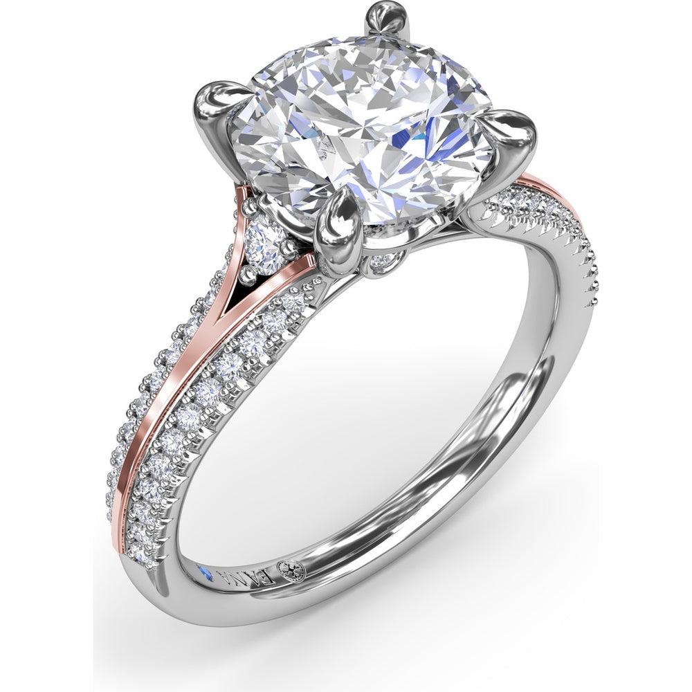 Split Shank Engagement Ring Setting with Pavé Diamond Accents and Round Center Stone Mount by Fana - 0.29 Carat Total Diamond Weight
