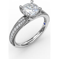 Split Shank Engagement Ring Setting with Pavé Diamond and Milgrain Band by Fana - 0.19 Carat Total Diamond Weight