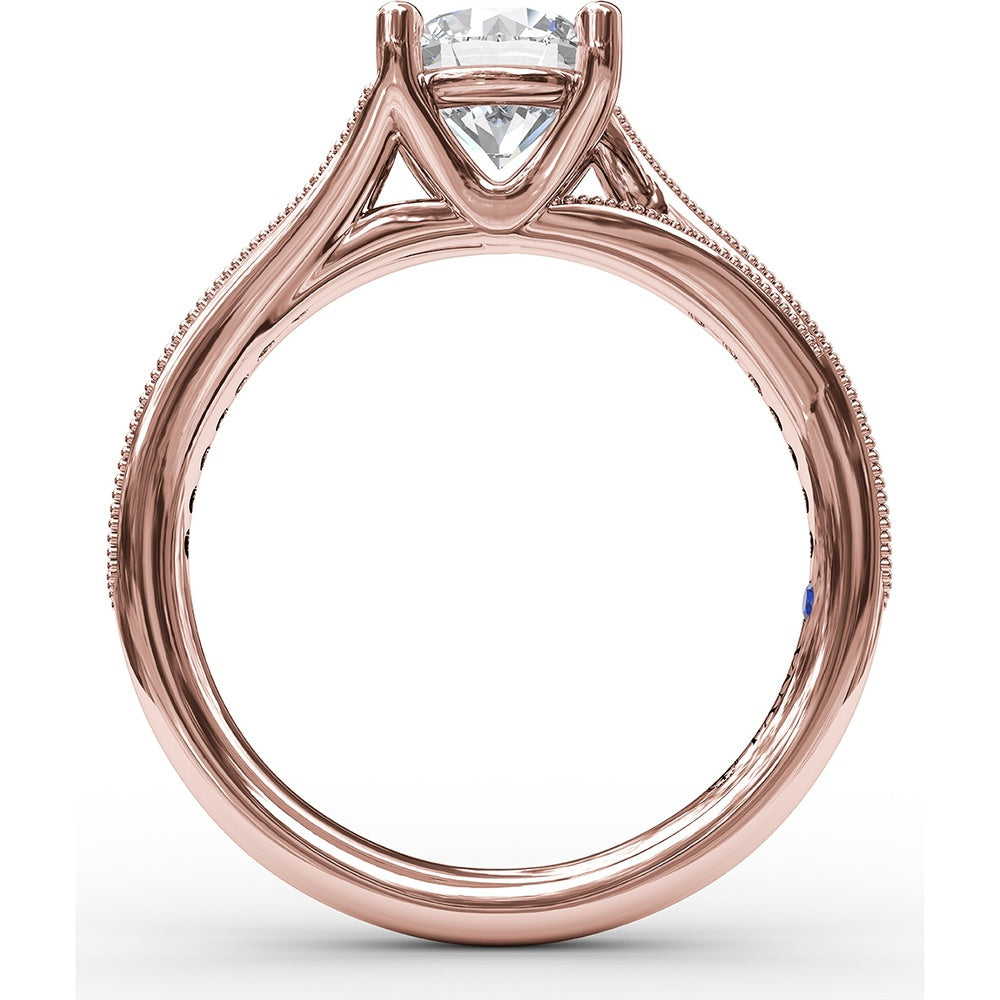 Split Shank Engagement Ring Setting with Pavé Diamond and Milgrain Band by Fana - 0.19 Carat Total Diamond Weight