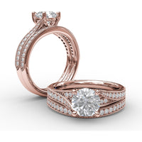 Split Shank Engagement Ring Setting with Pavé Diamond and Milgrain Band by Fana - 0.19 Carat Total Diamond Weight