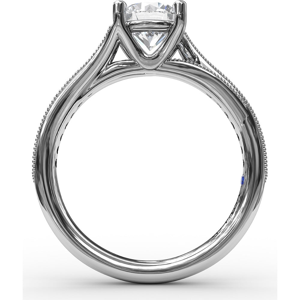 Split Shank Engagement Ring Setting with Pavé Diamond and Milgrain Band by Fana - 0.19 Carat Total Diamond Weight