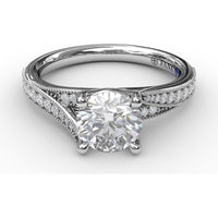 Split Shank Engagement Ring Setting with Pavé Diamond and Milgrain Band by Fana - 0.19 Carat Total Diamond Weight