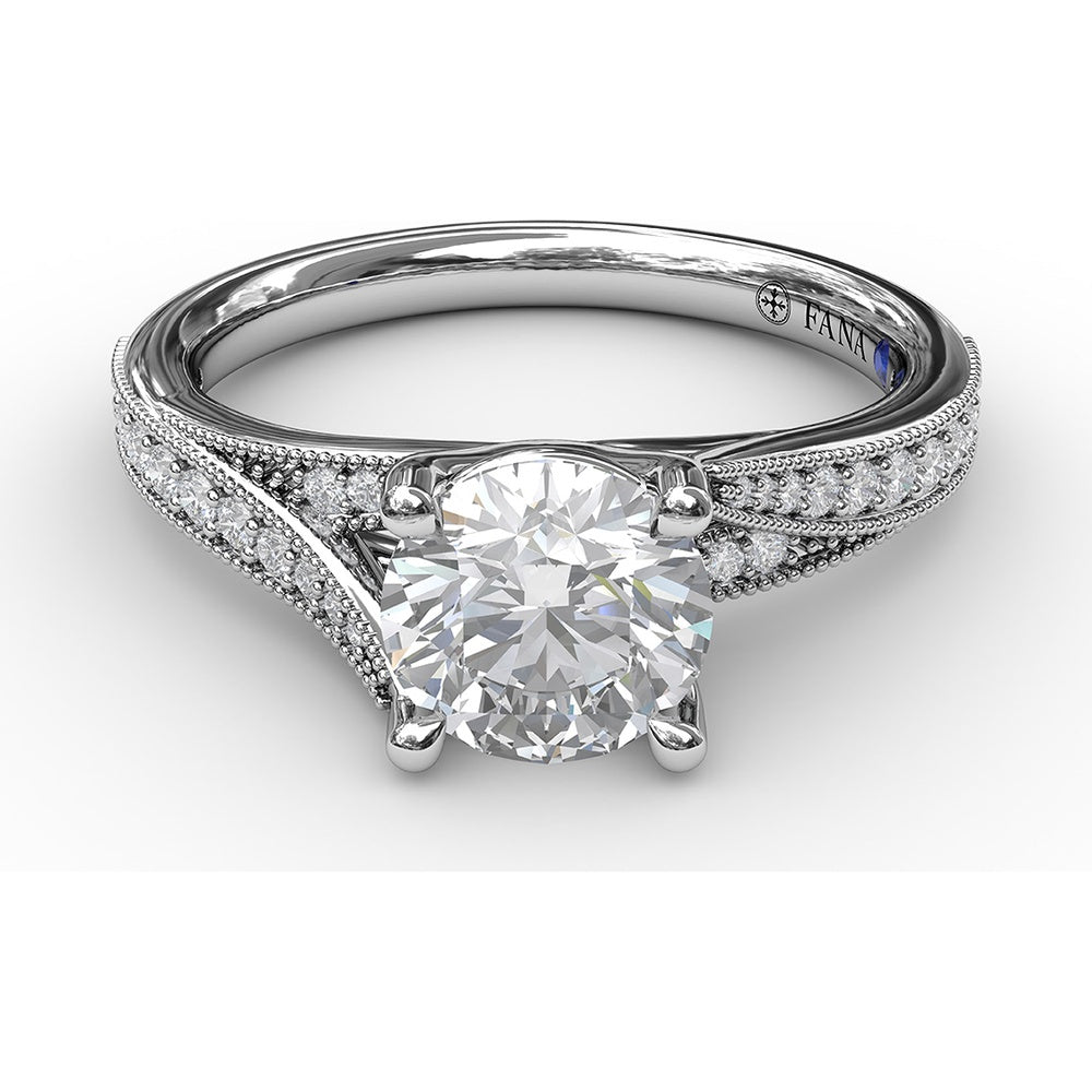 Split Shank Engagement Ring Setting with Pavé Diamond and Milgrain Band by Fana - 0.19 Carat Total Diamond Weight